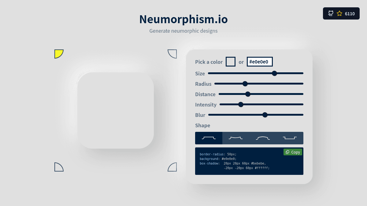 Neumorphism CSS Shadow Generator